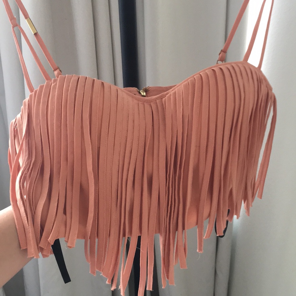 Coral fringe crop top